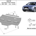 Installation diagram for steel automatic gearbox skid plate for Audi A4 B7 2005–2008 with mounting hardware