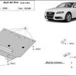 Installation diagram for steel gearbox skid plate for Audi A4 B8 2008–2014 with mounting hardware