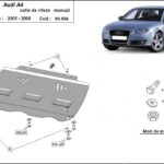 Installation diagram for steel underbody protection for Audi A4 B7 2005–2008 with mounting hardware