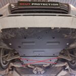 Close-up steel surface skid plate A4 B9