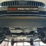 Front underside view of Audi A3 before steel underbody protection installation