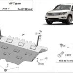 Underside view aluminum skid plate Tiguan