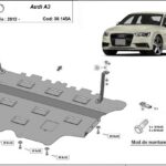 Installation diagram for steel underbody protection for Audi A3 8V 2012–2020 with mounting hardware