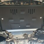 Detail of mounting points for Audi A3 aluminum engine and gearbox guard