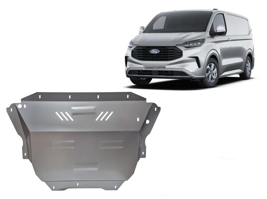 Aluminum skid plate for the protection of the engine and the gearbox for Ford Transit Custom
