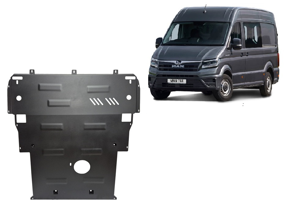 Man TGE (2021-2026) Electric Power Steering Gear, Engine, Front Bumper, Radiator Skid Plate - 2 mm Steel