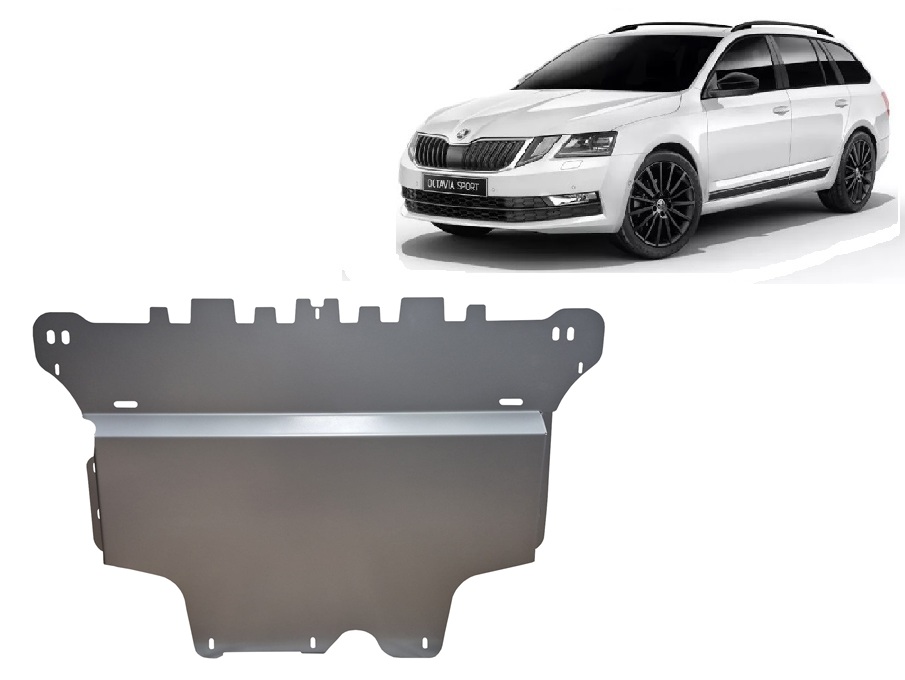 Skoda Octavia 3 (2012-2020) Engine, Front Bumper, Gearbox, Radiator Skid Plate - 3 mm Aluminum