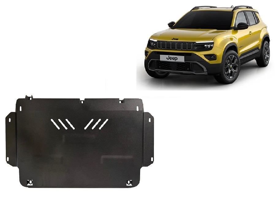 Steel skid plate for Jeep Avenger 2023–2026 engine, gearbox and radiator protection