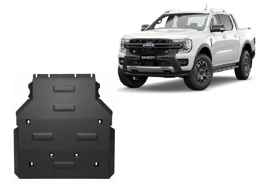 3 mm steel gearbox and transfer case skid plate for Ford Ranger PHEV