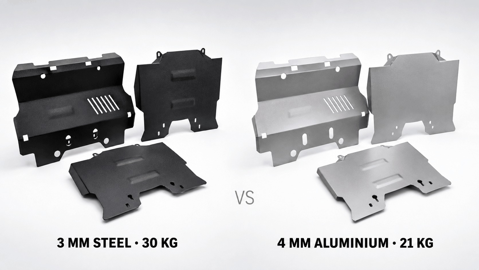 Complete 3 mm steel and 4 mm aluminium skid plate sets for Toyota Land Cruiser 250