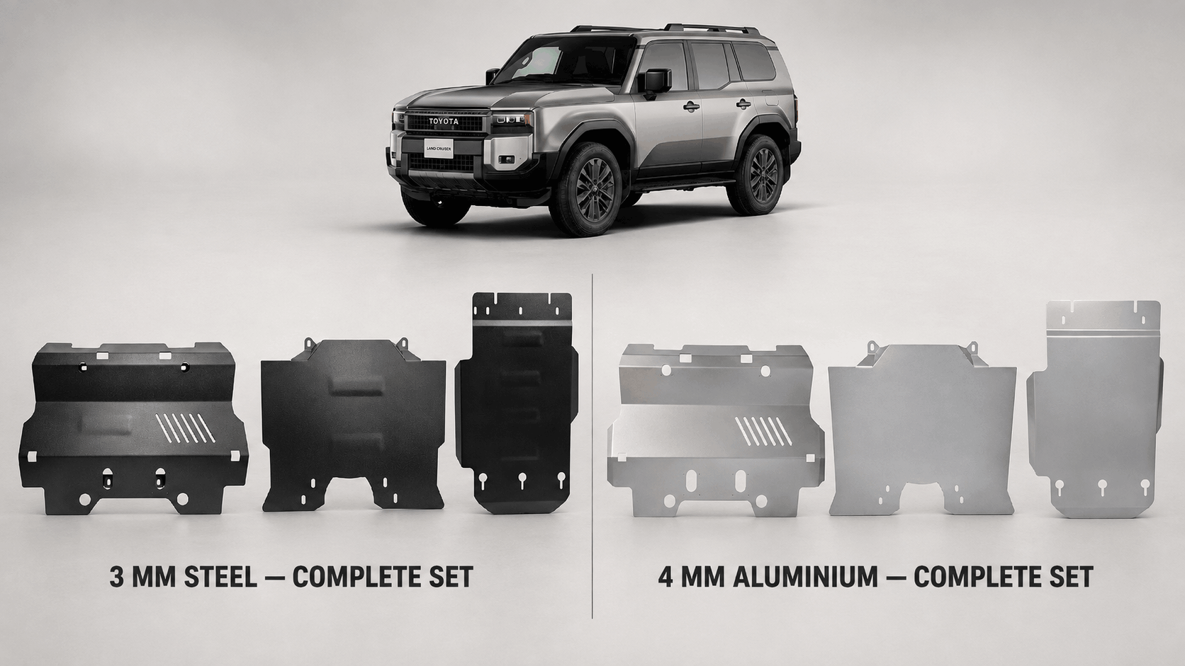Toyota Land Cruiser 250 complete steel and aluminium skid plate sets