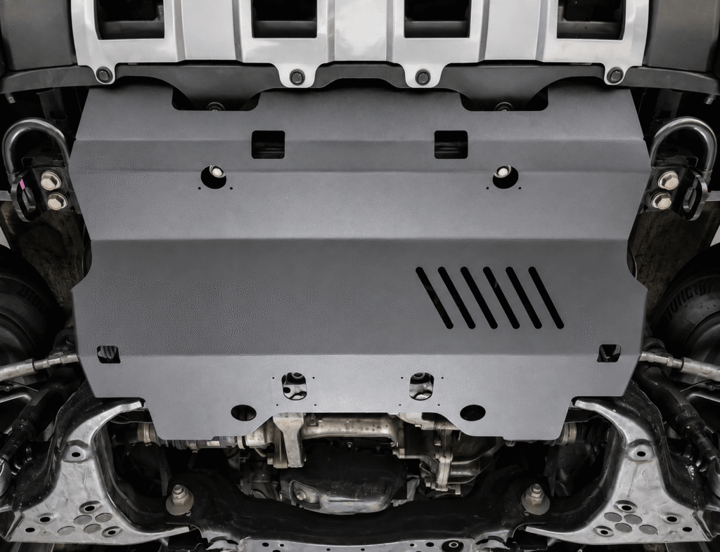 Toyota Land Cruiser 250 radiator skid plate installed beneath the front cooling area