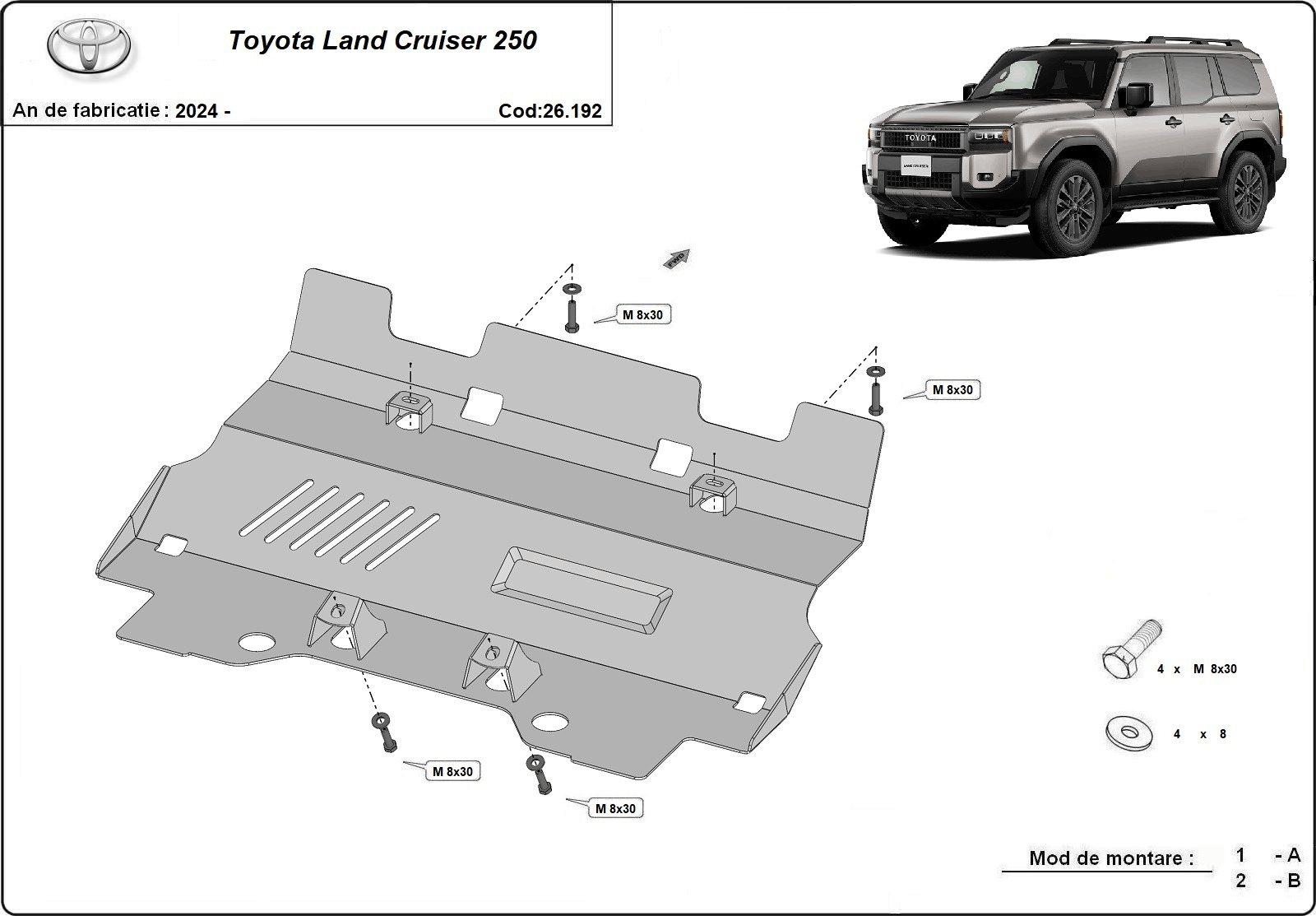 Toyota Land Cruiser 250 skid plate mounting diagram