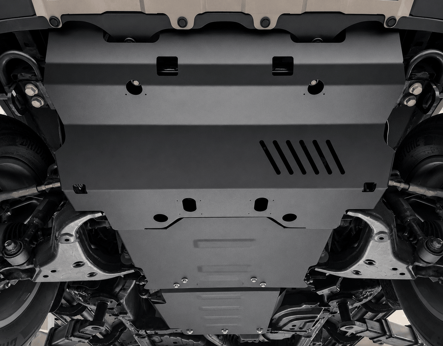 Toyota Land Cruiser 250 steel skid plates installed underneath the vehicle