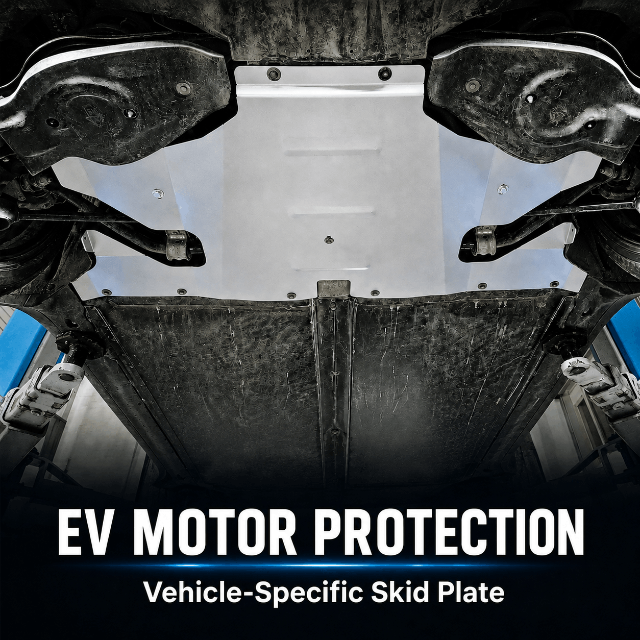 Tesla Model Y electric motor protection with a vehicle-specific aluminium skid plate